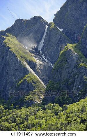 Stock Photo - View of fall at Western Brook Pond, Gros Morne NP, Newfoundland, Canada. Fotosearch