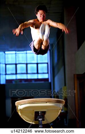 Young man practicing gymnastics on the vaulting horse View Large Photo Image Stock Photograph - Young man practicing gymnastics on the vaulting horse. Fotosearch