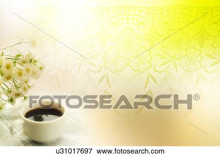 Stock Illustration - A cup of coffee and flowers (composite). Fotosearch