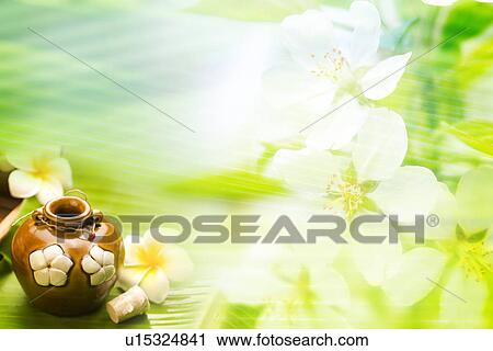 Clip Art - A jar with frangipani (composite). Fotosearch
