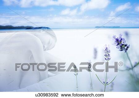 Drawing - A young woman in beautiful nature (composite). Fotosearch