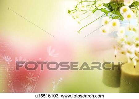 Drawing - Candles and flowers (composite). Fotosearch