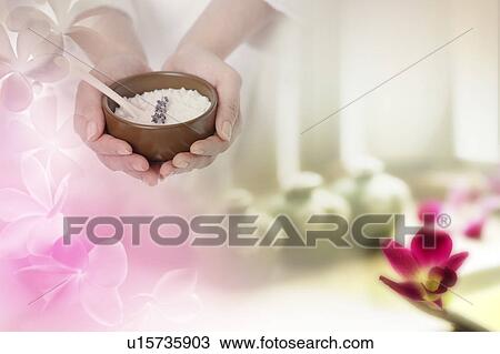 Woman Hand Holding A Bowl Of Salt And Flowers Composite Drawing