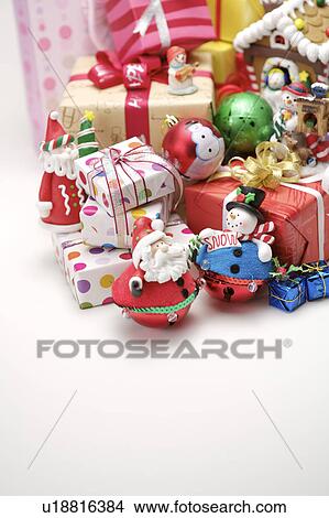 Picture - Wrapped gifts and decorations for Christmas. Fotosearch