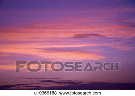 Stock Photo - Pink clouds in the clear sky. Fotosearch