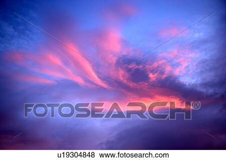 Pink clouds in the clear sky View Large Photo Image Stock Photo - Pink clouds in the clear sky. Fotosearch