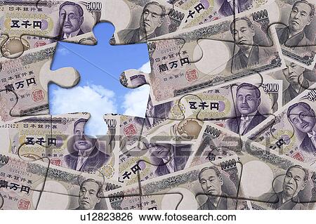 A puzzle of Yen paper money design, revealing clear sky View Large Illustration Stock Illustration - A puzzle of Yen paper money design, revealing clear sky. Fotosearch