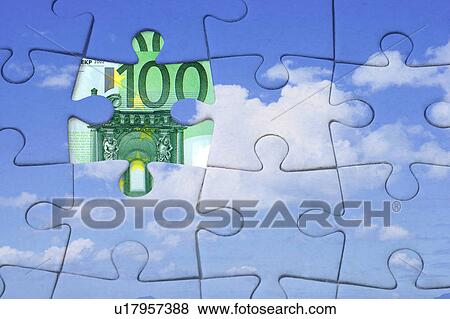 Paper money under a jigsaw puzzle of clear sky pattern View Large Illustration Stock Illustration - Paper money under a jigsaw puzzle of clear sky pattern. Fotosearch