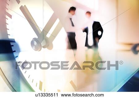 Clip Art - Two people talking together composite with the clock. Fotosearch