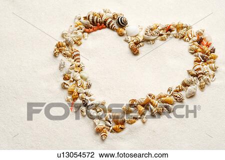 Stock Image - Heart shape made of seashells, close-up. Fotosearch