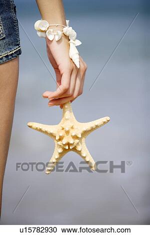 Woman holding one starfish, focus on hand View Large Photo Image Stock Image - Woman holding one starfish, focus on hand. Fotosearch