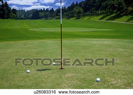 Stock Photograph - Flag on green. Fotosearch