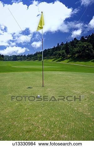 Picture - Flag on putting green. Fotosearch