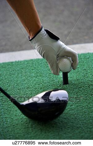 Stock Photography - Man placing golf ball on tee. Fotosearch