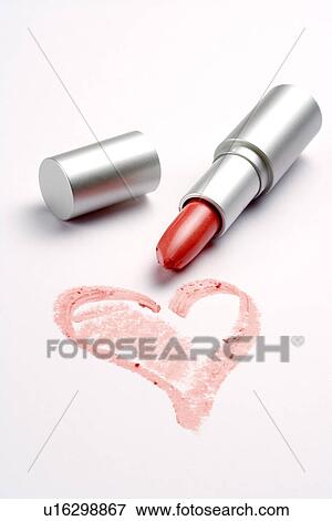 Stock Photo - Heart shape drew by lipstick. Fotosearch