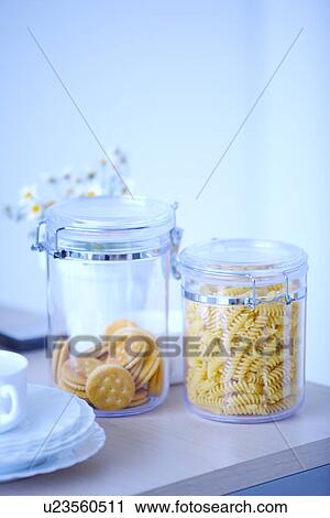 Jars with cookies and pasta View Large Photo Image Stock Image - Jars with cookies and pasta. Fotosearch