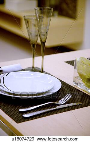 Place setting on table View Large Photo Image Stock Photo - Place setting on table. Fotosearch