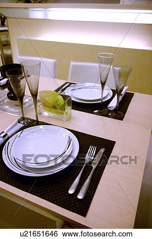 Place setting on table View Large Photo Image Stock Photograph - Place setting on table. Fotosearch