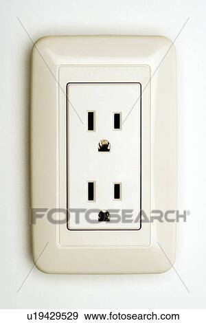 Stock Photo - Double electrical outlet, close-up. Fotosearch