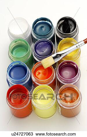 Stock Image - Paintbrush and paint set, close-up. Fotosearch