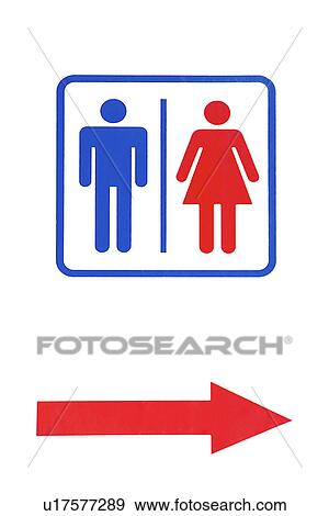 Stock Photo - Public restroom and arrow sign. Fotosearch