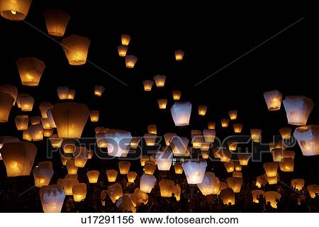 Lots of sky lantern in the sky View Large Photo Image Stock Photograph - Lots of sky lantern in the sky. Fotosearch