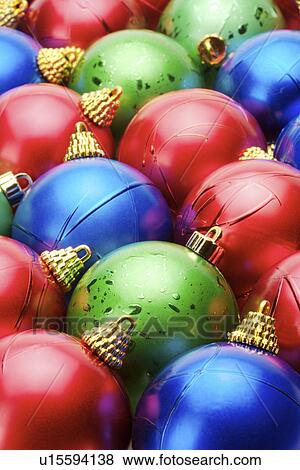 Stock Photo - Christmas baubles, Full Frame, Close-up. Fotosearch