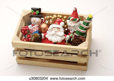 Wooden crate with Santa Claus, snowman and other Christmas ornament View Large Photo Image Picture - Wooden crate with Santa Claus, snowman and other Christmas ornament. Fotosearch