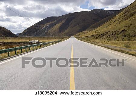 China, Ruoergai Grassland, Empty road View Large Photo Image Picture - China, Ruoergai Grassland, Empty road. Fotosearch