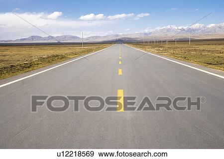 China, Ruoergai Grassland, Empty road View Large Photo Image Stock Photo - China, Ruoergai Grassland, Empty road. Fotosearch