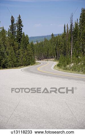 Stock Image - USA, Yellowstone National Park, Winding road. Fotosearch
