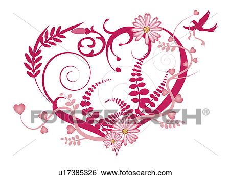 Illustration and painting of a bird with floral pattern of heart shape View Large Photo Image Stock Photograph - Illustration and painting of a bird with floral pattern of heart shape. Fotosearch