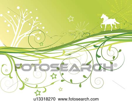 Stock Image - Illustration and painting of a horse with floral pattern. Fotosearch