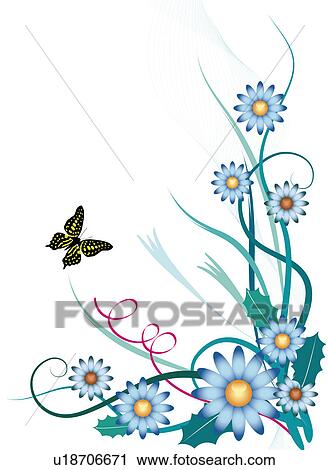 Illustration and painting of a butterfly flying near blue flowers View Large Photo Image Stock Image - Illustration and painting of a butterfly flying near blue flowers. Fotosearch