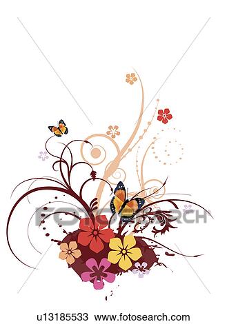 Illustration and painting of floral patterns with two butterflies View Large Photo Image Stock Image - Illustration and painting of floral patterns with two butterflies. Fotosearch