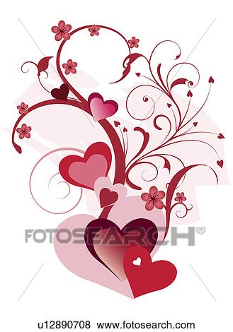 Stock Photo - Illustration and painting of floral pattern with heart shape. Fotosearch
