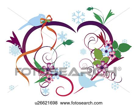 Stock Photo - Illustration and painting of love of two birds with floral pattern. Fotosearch