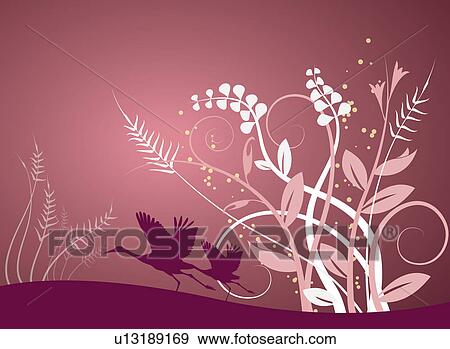 Illustration and painting of two cranes with floral patterns in background View Large Photo Image Stock Photo - Illustration and painting of two cranes with floral patterns in background. Fotosearch