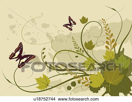 Illustration and painting of two butterflies with green leaves View Large Photo Image Picture - Illustration and painting of two butterflies with green leaves. Fotosearch
