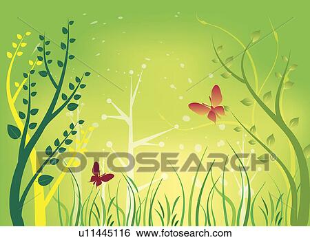 Illustration and painting of two butterflies with green trees and grasses View Large Photo Image Stock Photograph - Illustration and painting of two butterflies with green trees and grasses. Fotosearch