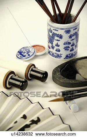 "Close-up of ink brushes, scrolls, inkpad and calligraphy" View Large Photo Image Stock Image - "Close-up of ink brushes, scrolls, inkpad and calligraphy". Fotosearch
