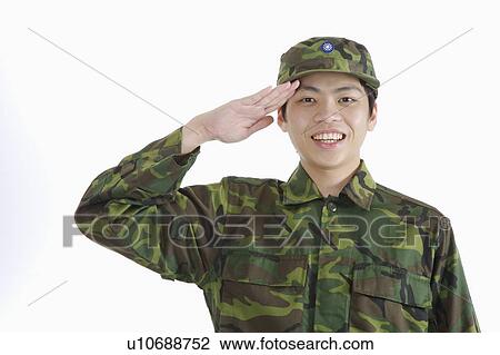 "Young male soldier saluting, portrait" View Large Photo Image Stock Image - "Young male soldier saluting, portrait". Fotosearch