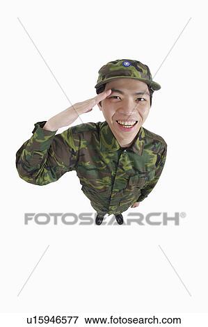 "Young male soldier saluting, portrait" View Large Photo Image Stock Photo - "Young male soldier saluting, portrait". Fotosearch