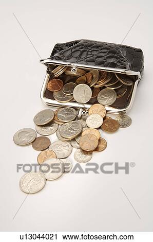 Stock Image - Purse and scattered coins. Fotosearch