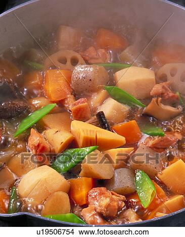 Picture - Chicken And Vegetables Fried And Boiled With Soy. Fotosearch