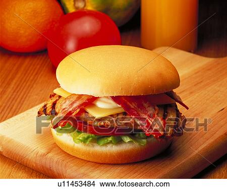 Chicken Bacon Hamburger View Large Photo Image Picture - Chicken Bacon Hamburger. Fotosearch