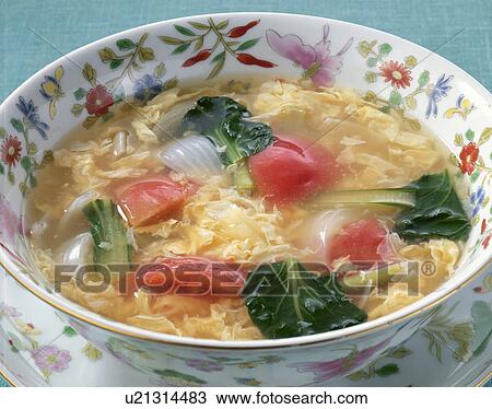 Stock Image - Egg Drop Soup Of Tomato. Fotosearch