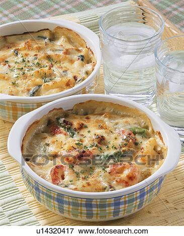 Stock Photo - Gratin Of Shrimp And Asparagus. Fotosearch