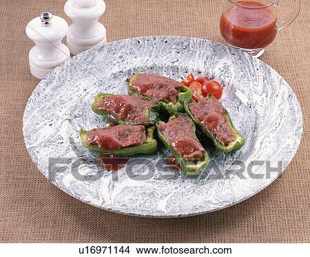 Picture - Green Pepper Stuffed With Meat. Fotosearch