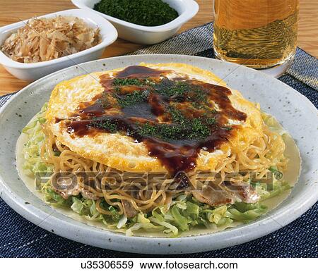 Japanese Pancake, Hiroshima-Style View Large Photo Image Stock Photo - Japanese Pancake, Hiroshima-Style. Fotosearch